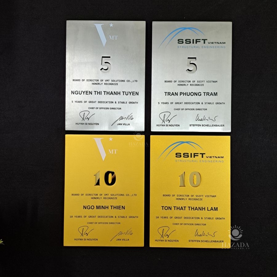 Bảng Vinh Danh Cao Cấp Hợp Kim Xước Bạc Kỷ Niệm 5 Năm Nhân Viên Gắn Bó Công Ty SSIFT & VMT